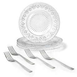 Hot Godinger Dublin Crystal Dessert Plate & Dessert Fork, Set of 8