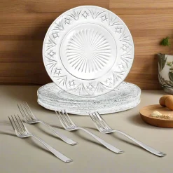 Hot Godinger Dublin Crystal Dessert Plate & Dessert Fork, Set of 8