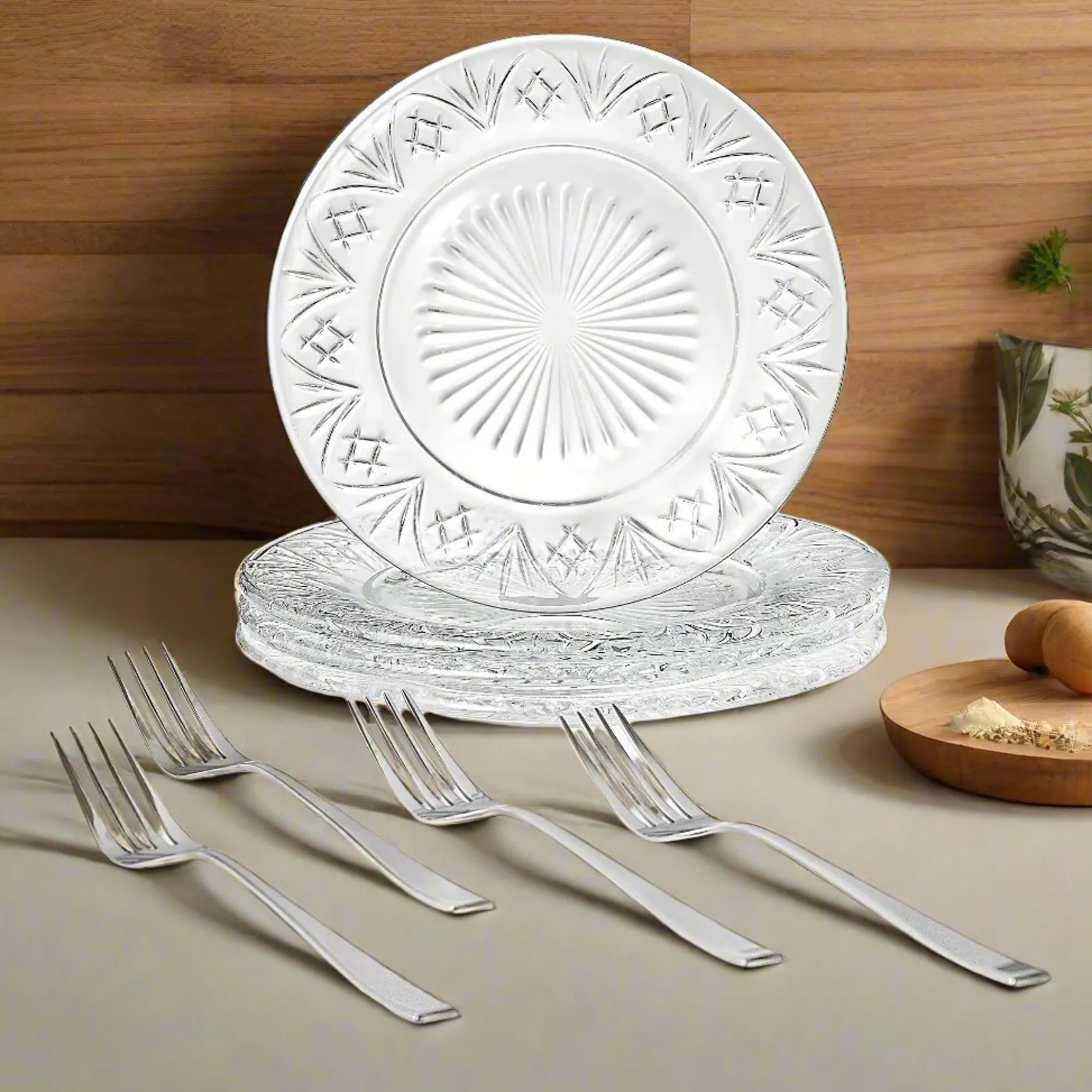 Hot Godinger Dublin Crystal Dessert Plate & Dessert Fork, Set of 8