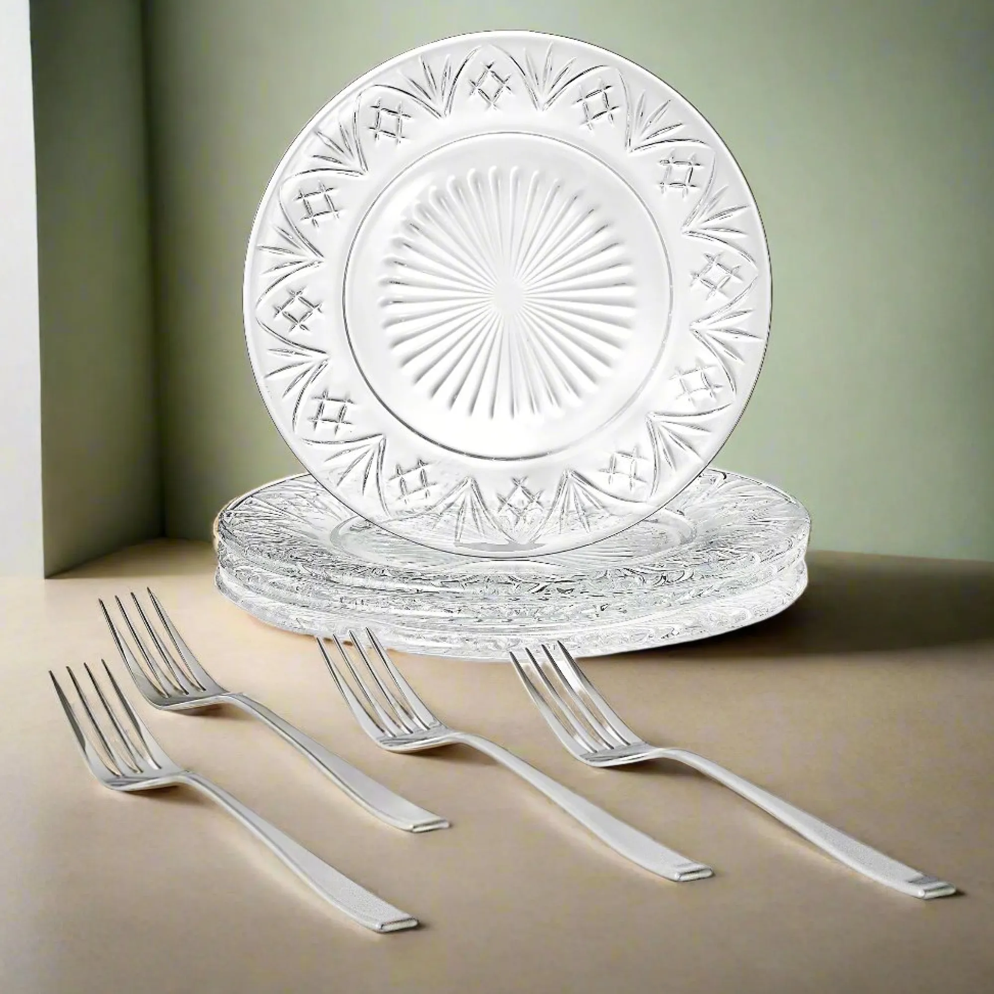Hot Godinger Dublin Crystal Dessert Plate & Dessert Fork, Set of 8