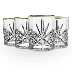 Clearance Godinger Dublin Crystal Gold Rim Double Old Fashion, Set of 4