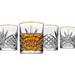 Clearance Godinger Dublin Crystal Gold Rim Double Old Fashion, Set of 4