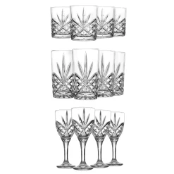 Godinger Dublin Crystal 12 Piece Double Old Fashion, Goblet, & Highball Glassware Set