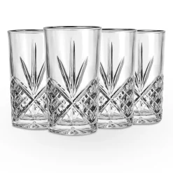Outlet Godinger Dublin Crystal Platinum Rim Highball, Set of 4