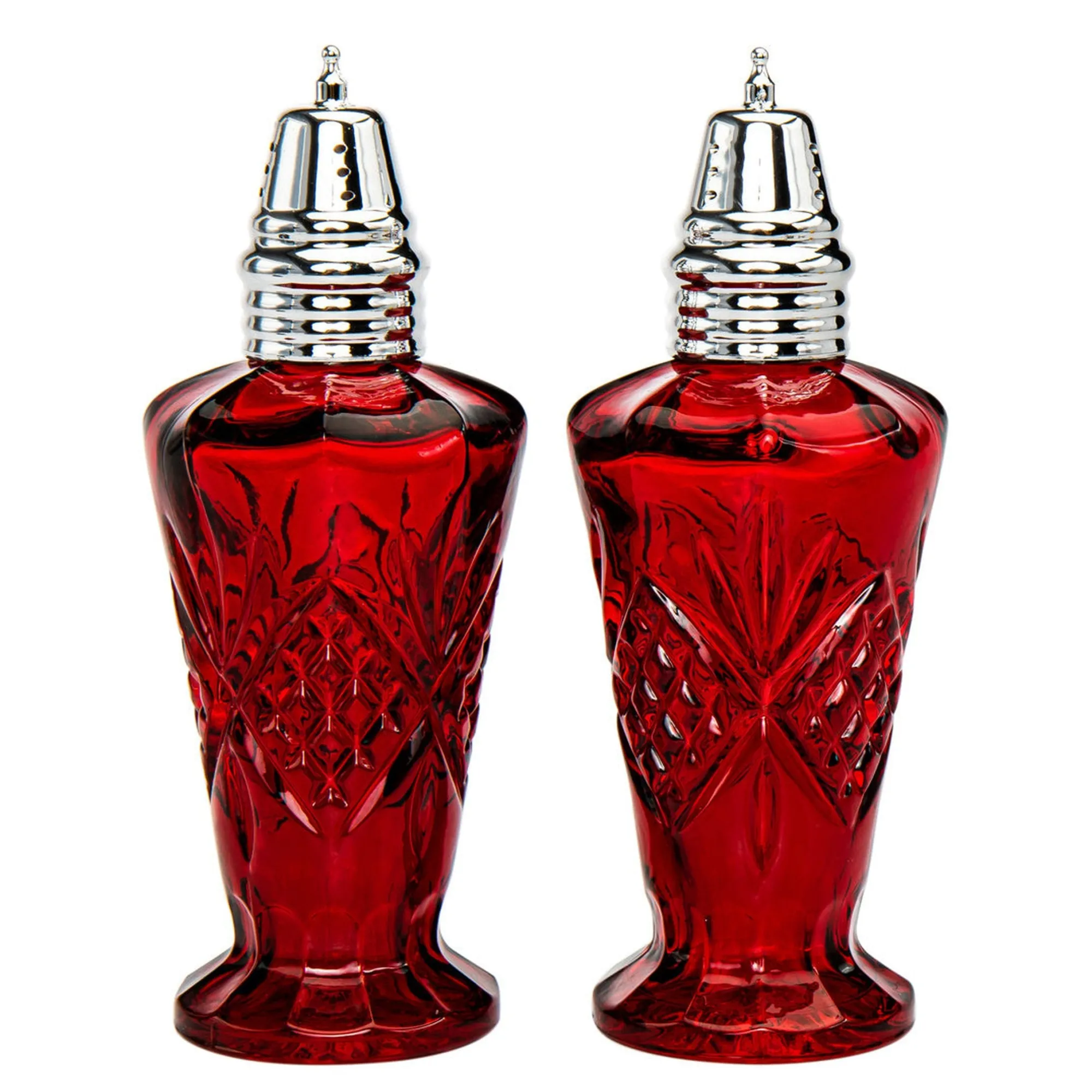 New Godinger Dublin Crystal Red Salt & Pepper Shaker Set