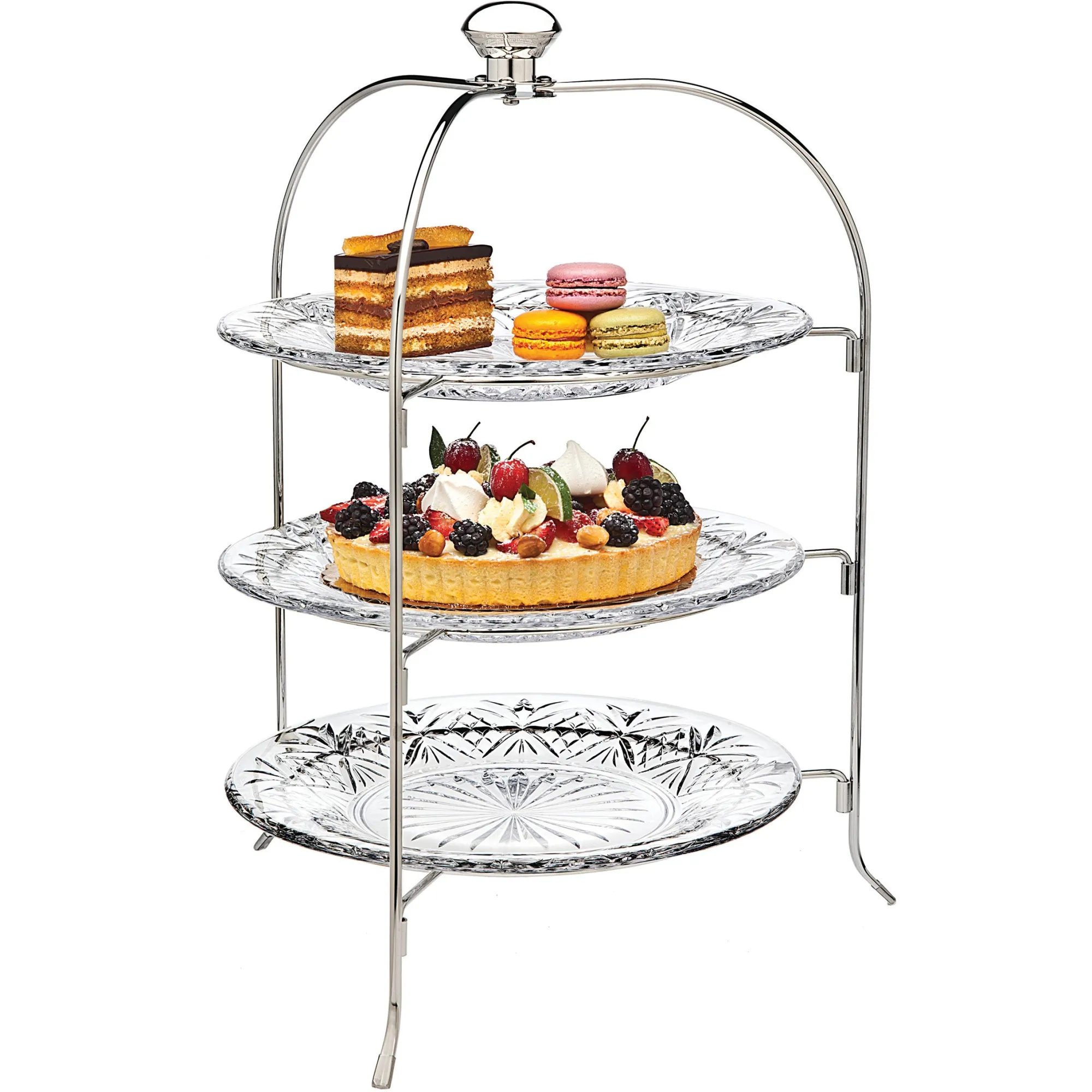 Clearance Godinger Dublin Crystal Round Three Tier Serving Stand