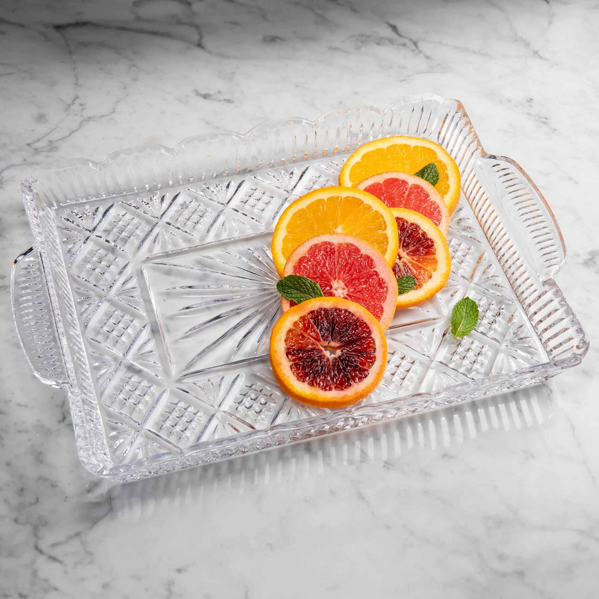New Godinger Dublin Crystal Scalloped Serving Tray
