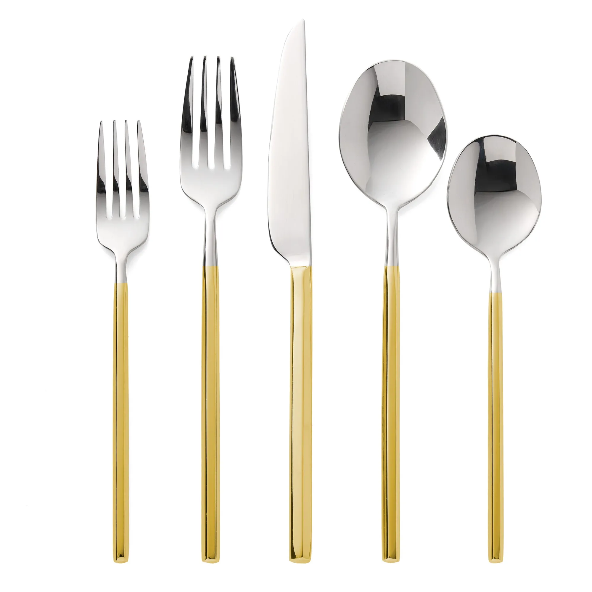 New Godinger Esagono Mirrored Gold 18/10 Stainless Steel 20 Piece Flatware Set, Service For 4