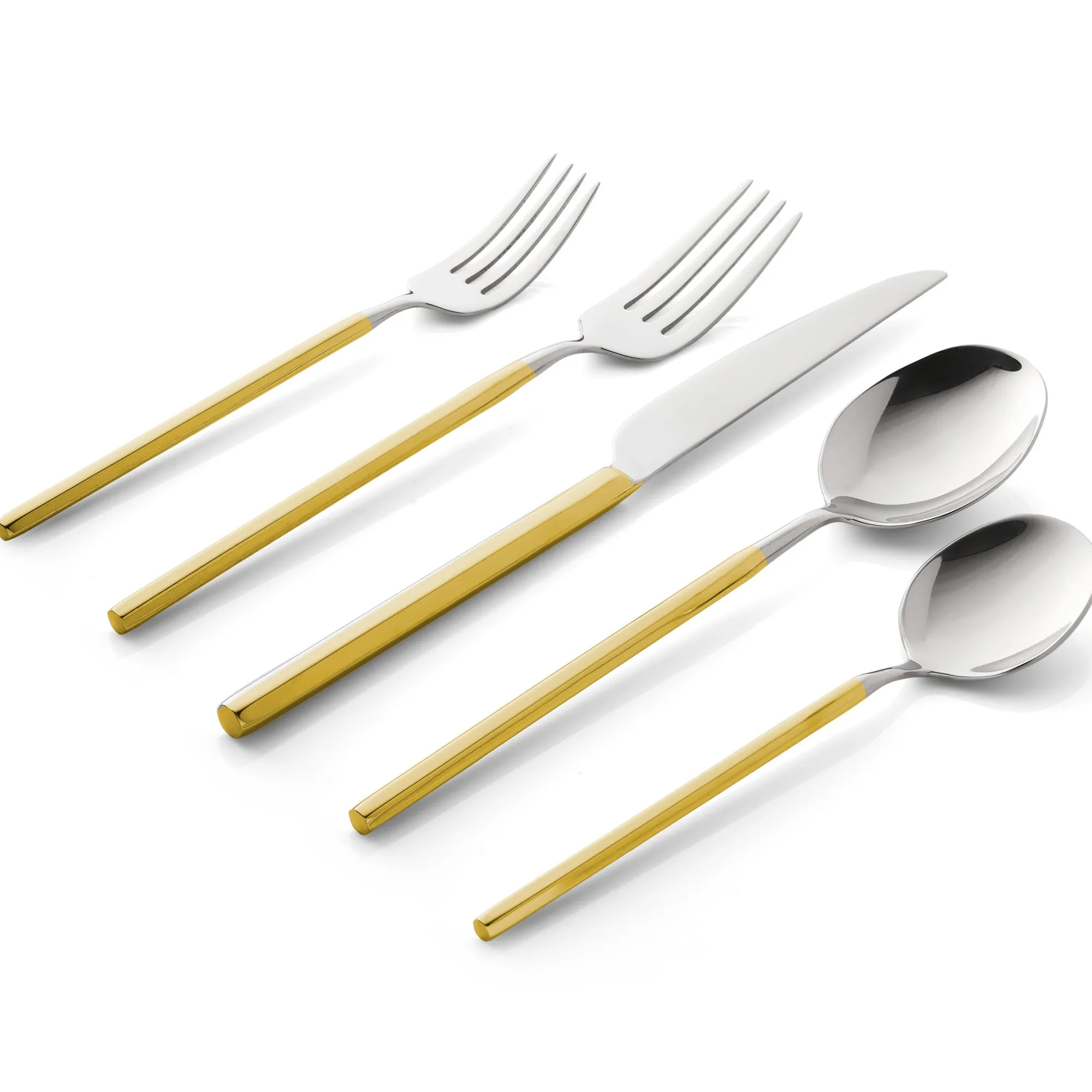 New Godinger Esagono Mirrored Gold 18/10 Stainless Steel 20 Piece Flatware Set, Service For 4