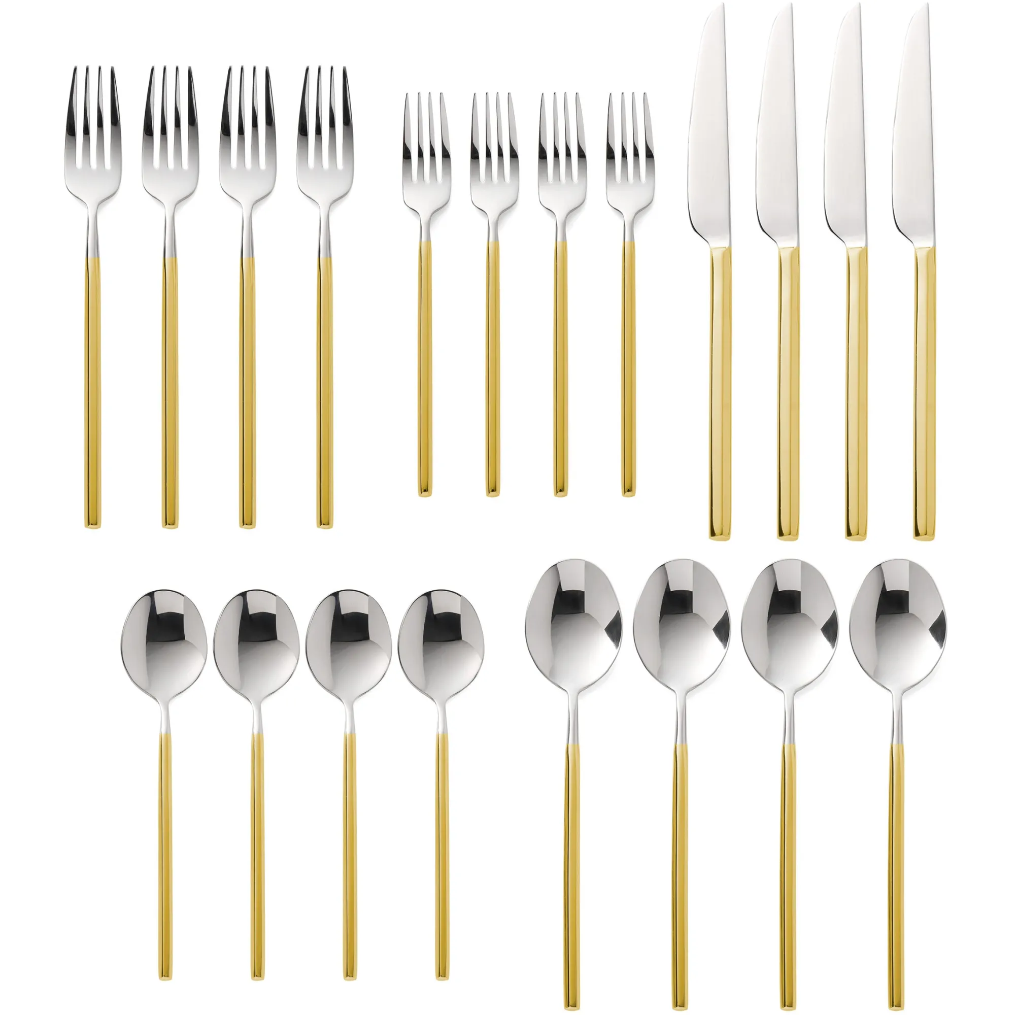New Godinger Esagono Mirrored Gold 18/10 Stainless Steel 20 Piece Flatware Set, Service For 4