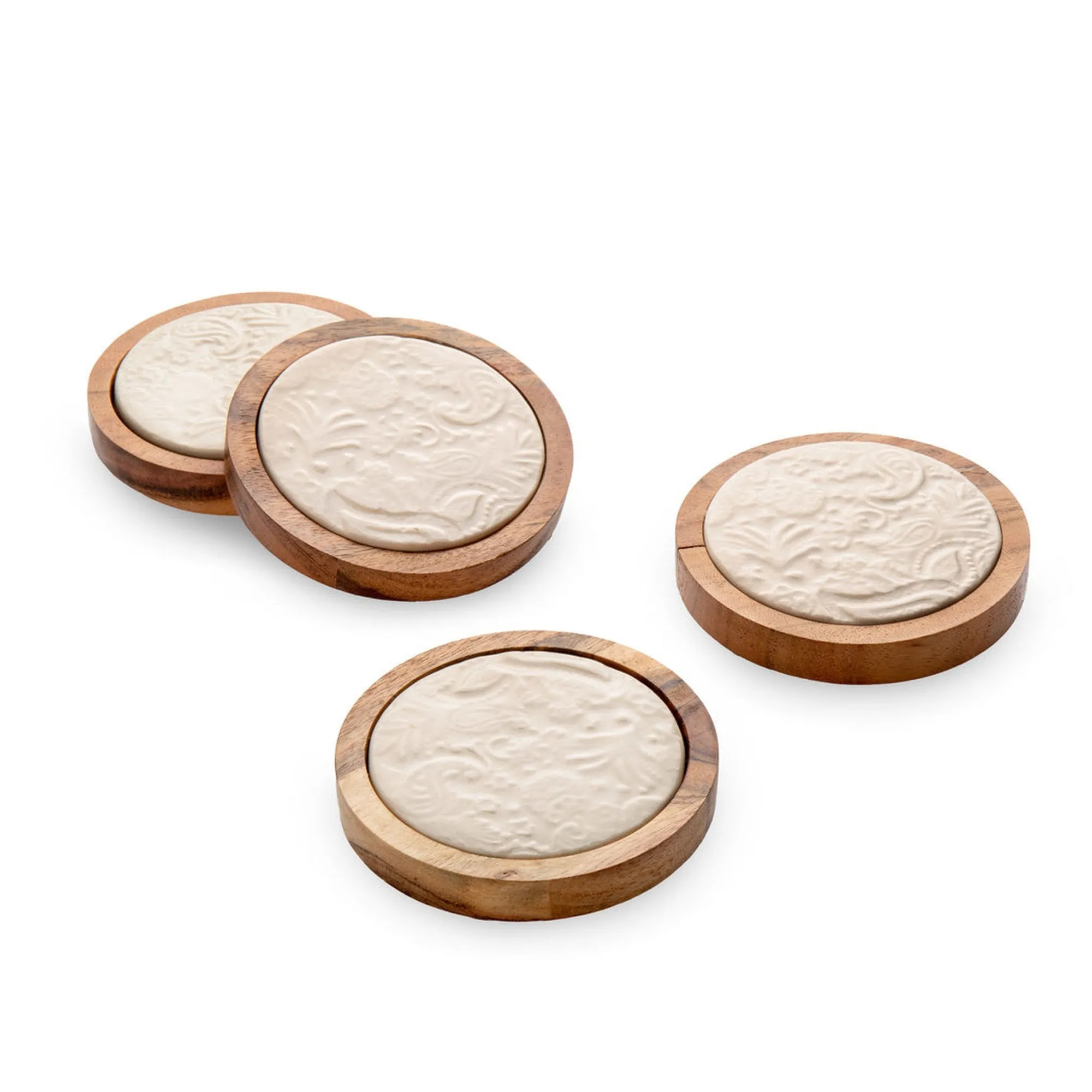 Sale Godinger Floral Porcelain & Wood Coaster Set