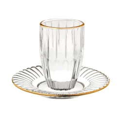 New Godinger Gold Rim Pleat Crystal Kiddush Set
