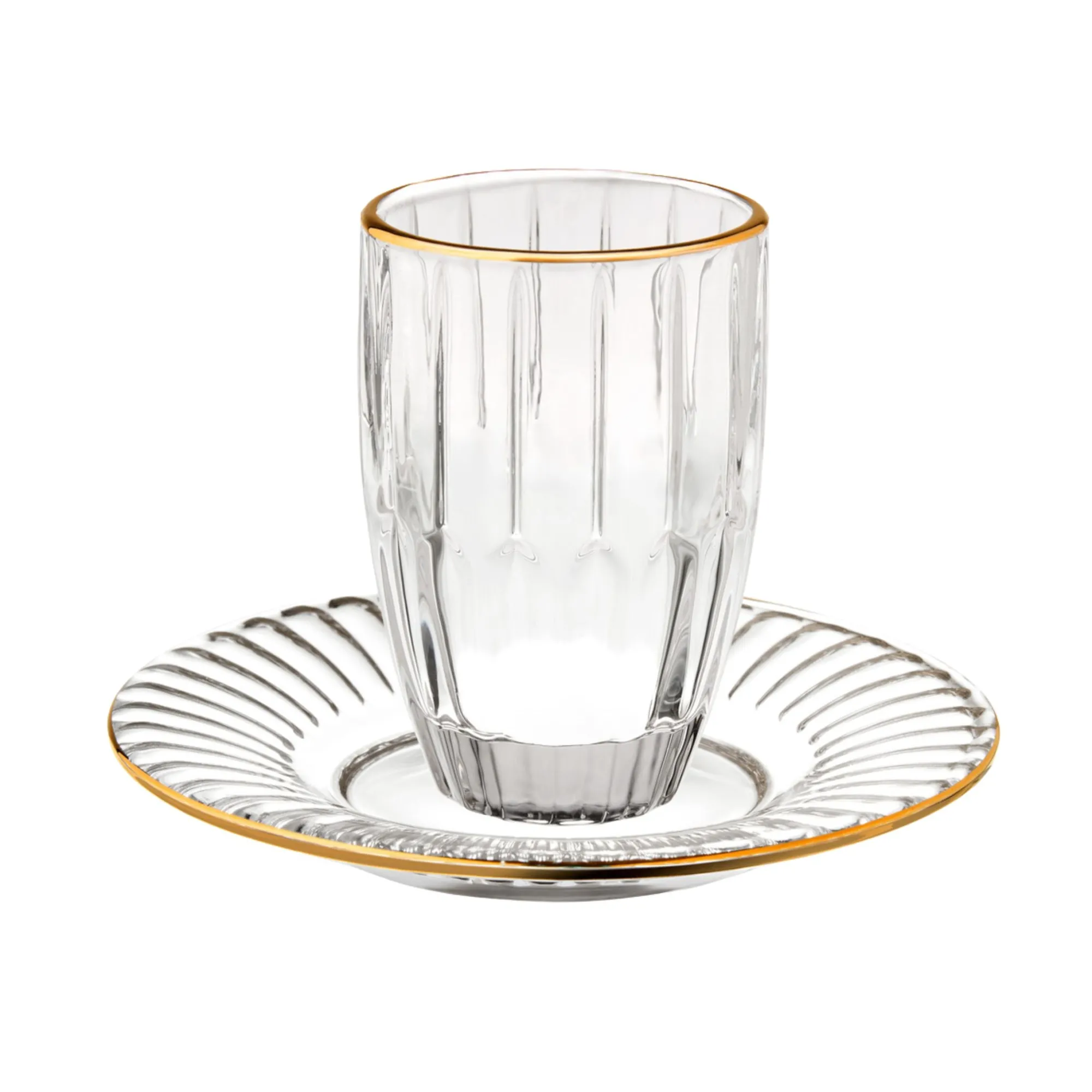 New Godinger Gold Rim Pleat Crystal Kiddush Set