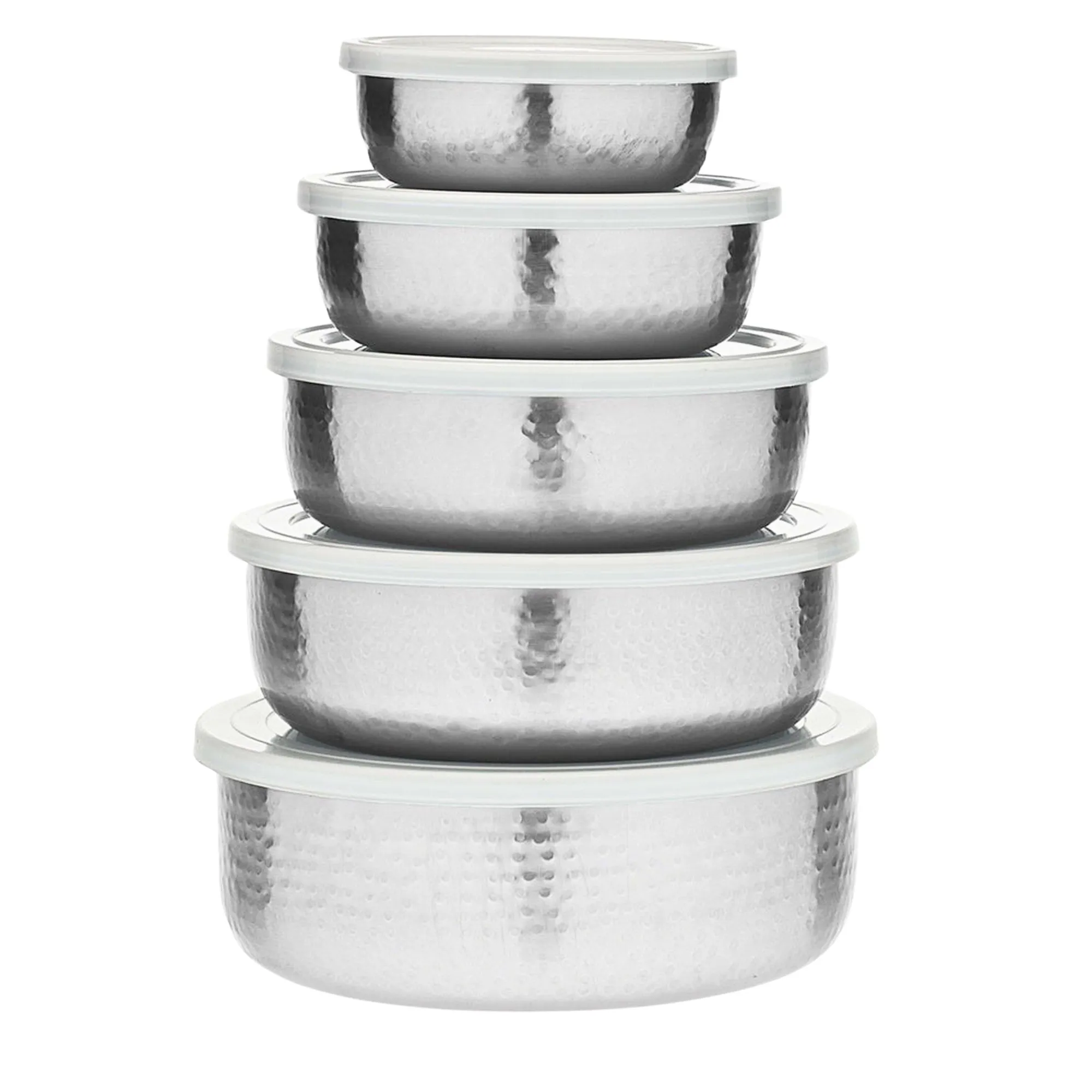 New Godinger Hammered Stainless 5 Piece Storage Bowl Set
