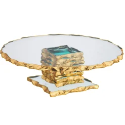 New Godinger Harper Gold Edge Small Footed Cake Stand