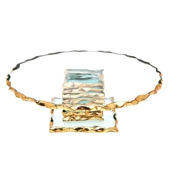 New Godinger Harper Gold Edge Small Footed Cake Stand