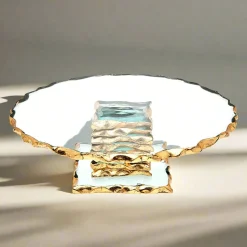 New Godinger Harper Gold Edge Small Footed Cake Stand
