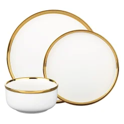 Sale Godinger Hillcrest 12 Piece Gold Rim Dinnerware Set, Service For 4