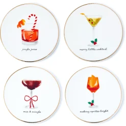 New Godinger Holiday Cheers Gold Rim Coaster Set