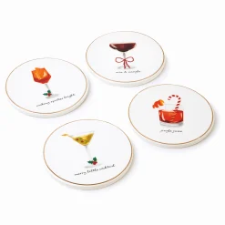 New Godinger Holiday Cheers Gold Rim Coaster Set
