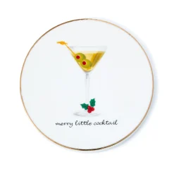 New Godinger Holiday Cheers Gold Rim Coaster Set