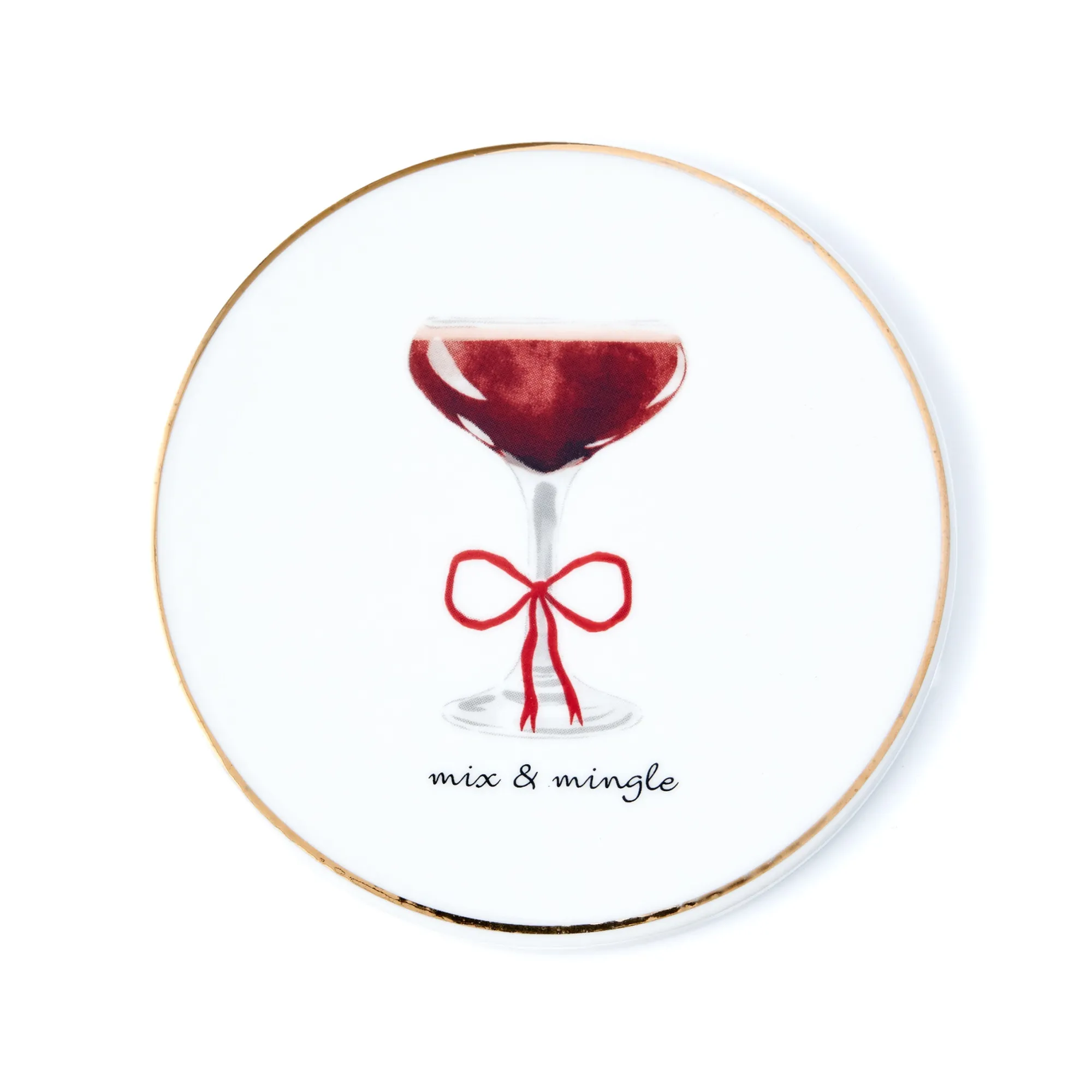 New Godinger Holiday Cheers Gold Rim Coaster Set