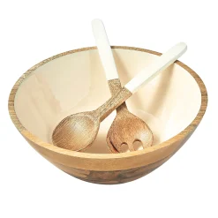 New Godinger Huck Wood & Enamel Salad Bowl