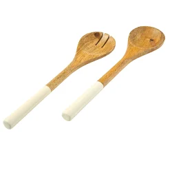 Hot Godinger Huck Wood & Enamel Salad Bowl with Servers