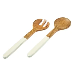 Hot Godinger Huck Wood & Enamel Salad Server Set
