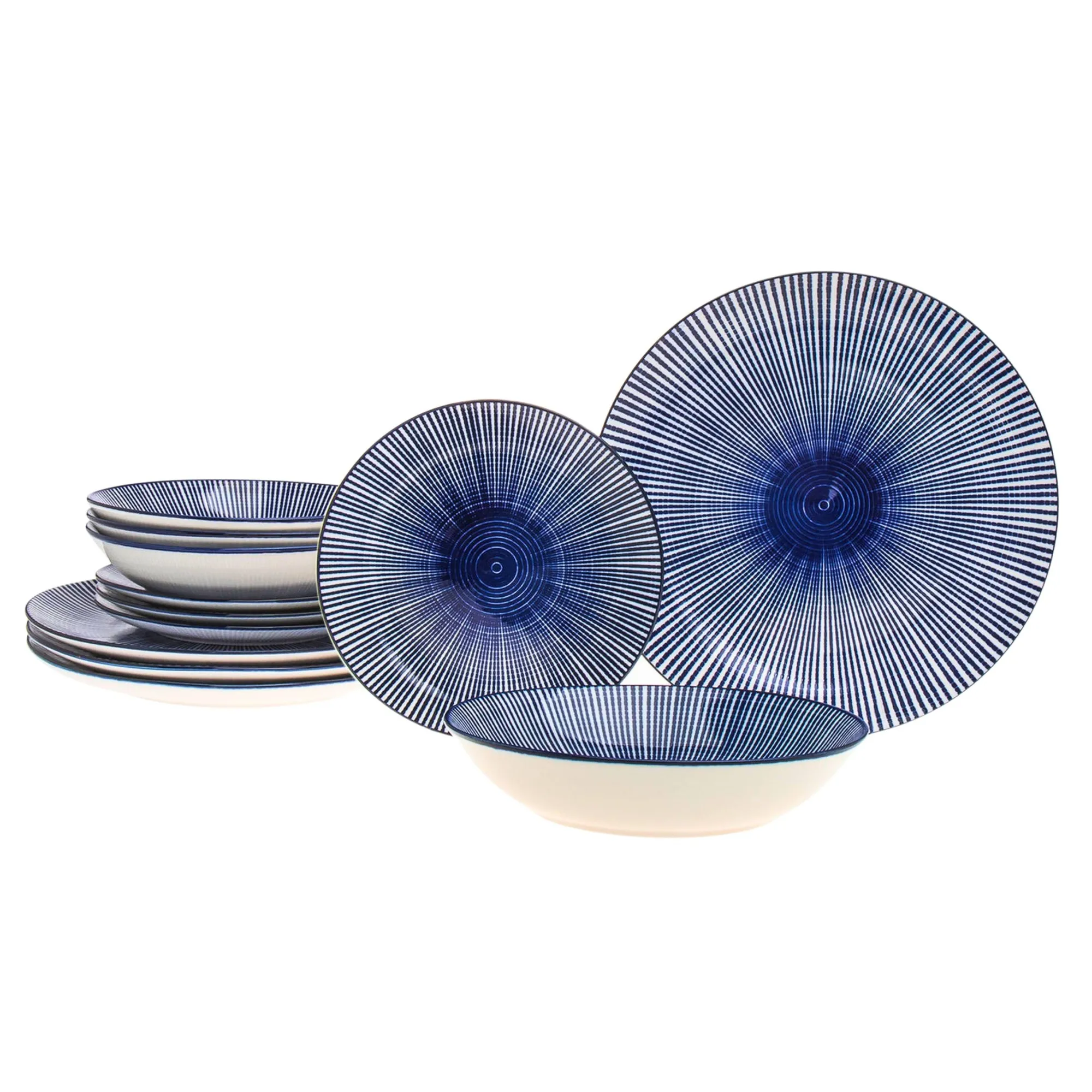 Godinger Laura Blue Porcelain 12 Piece Dinnerware Set, Service For 4