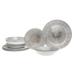Clearance Godinger Laura Grey Porcelain 12 Piece Dinnerware Set, Service For 4