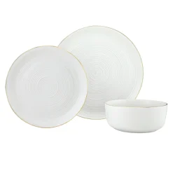 Godinger Linear Porcelain Gold Rim 12 Piece Dinnerware Set, Service For 4