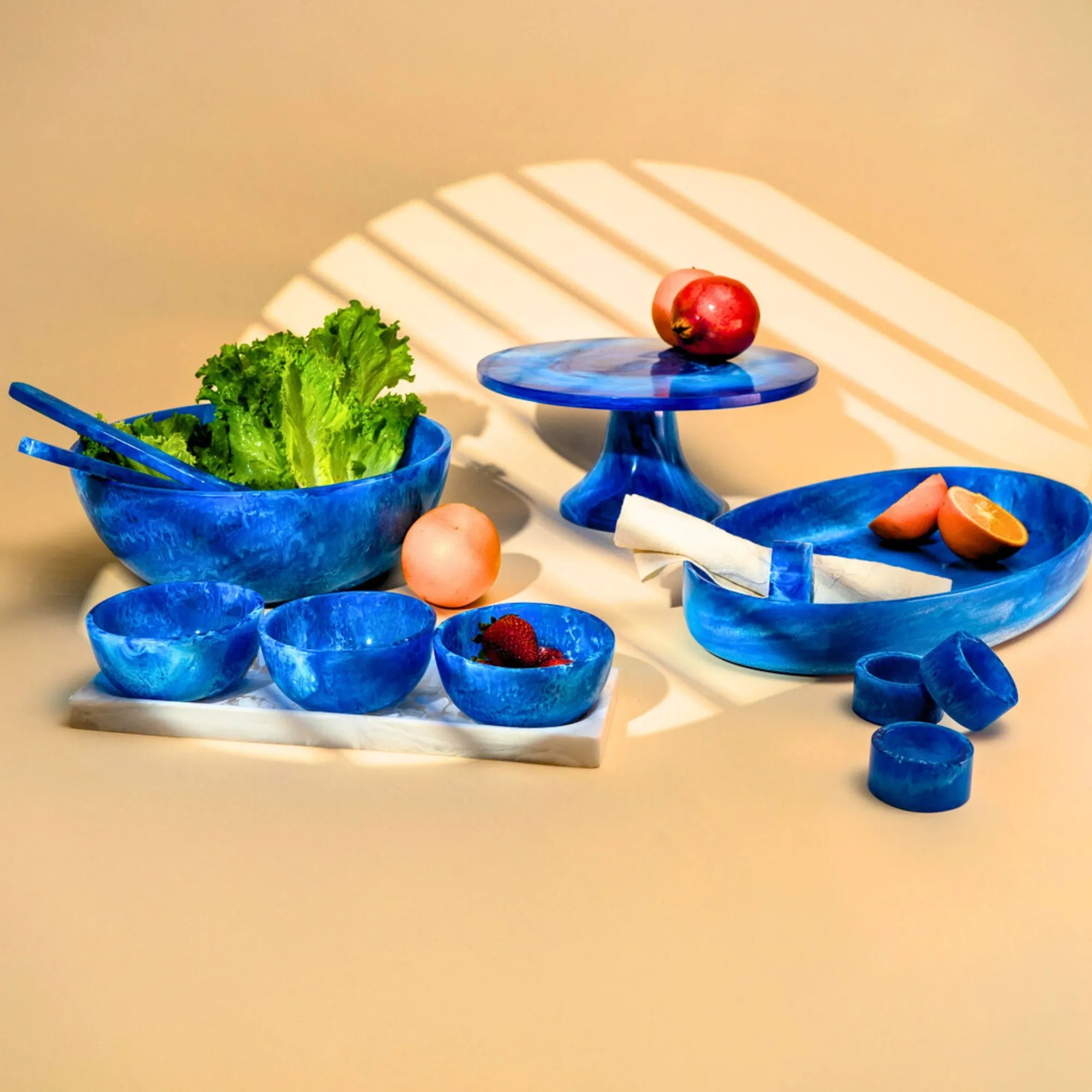 Outlet Godinger Lucente Blue Resin Serving Tray & Appetizer Bowls