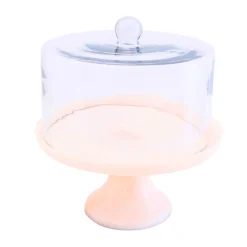 New Godinger Lucente Pink Resin Cake Stand & Dome