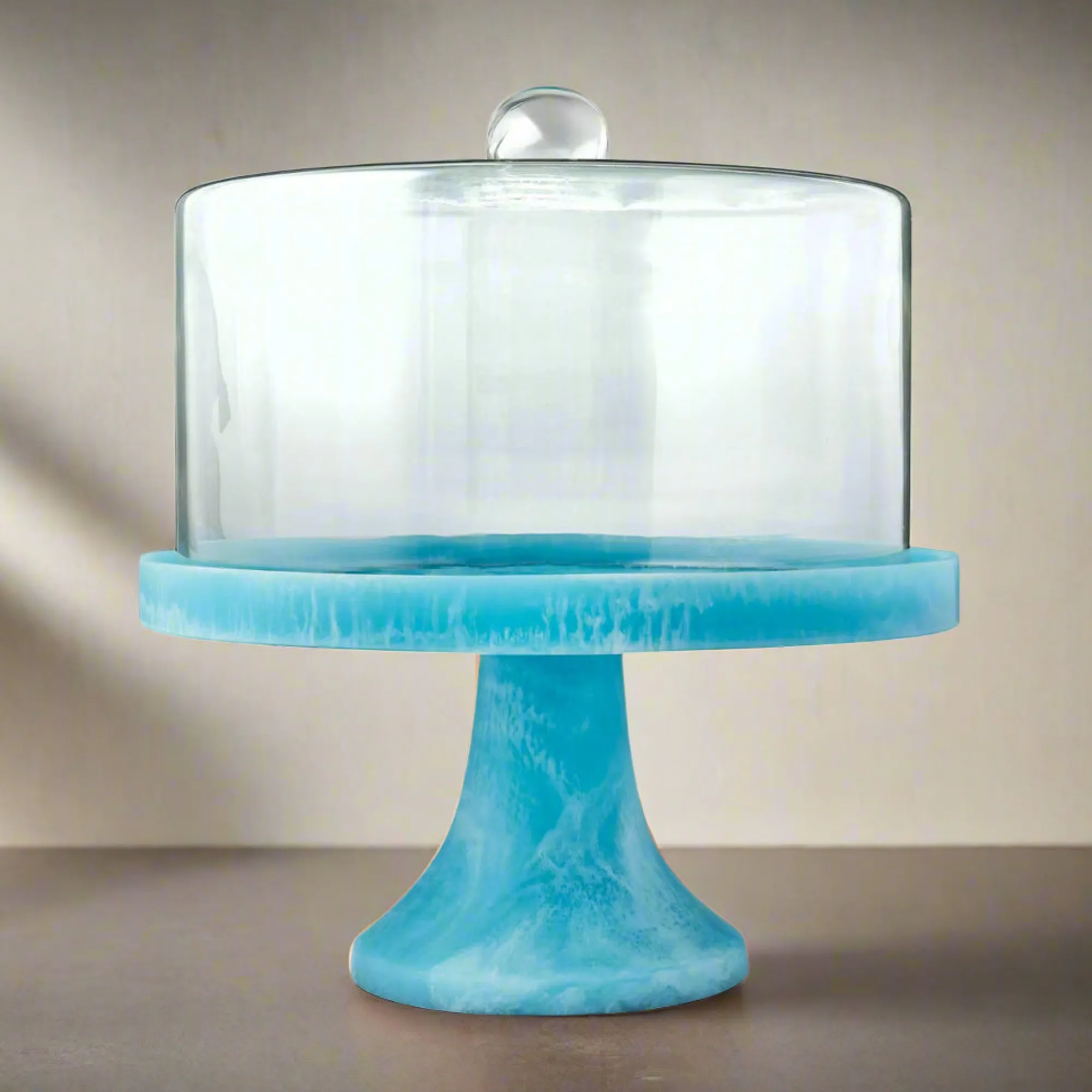 New Godinger Lucente Resin Matte Blue Cake Dome