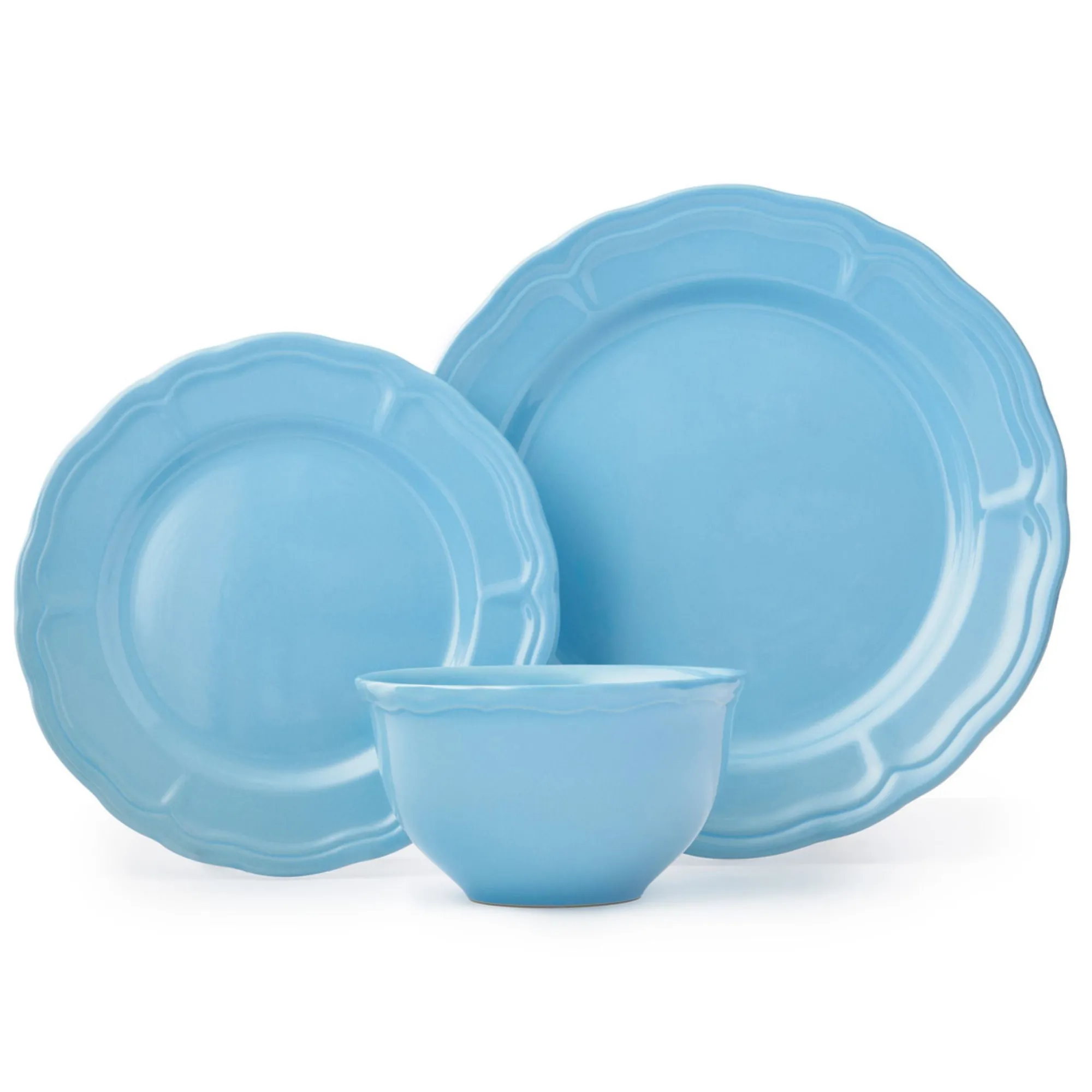New Godinger Madison Blue Stoneware 12 Piece Dinnerware Set, Service for 4