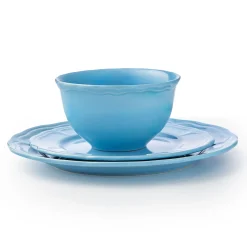 New Godinger Madison Blue Stoneware 12 Piece Dinnerware Set, Service for 4