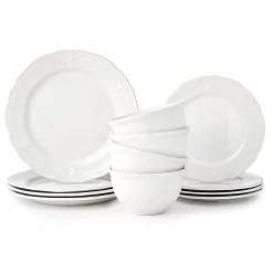 Godinger Madison White Stoneware 12 Piece Dinnerware Set, Service for 4