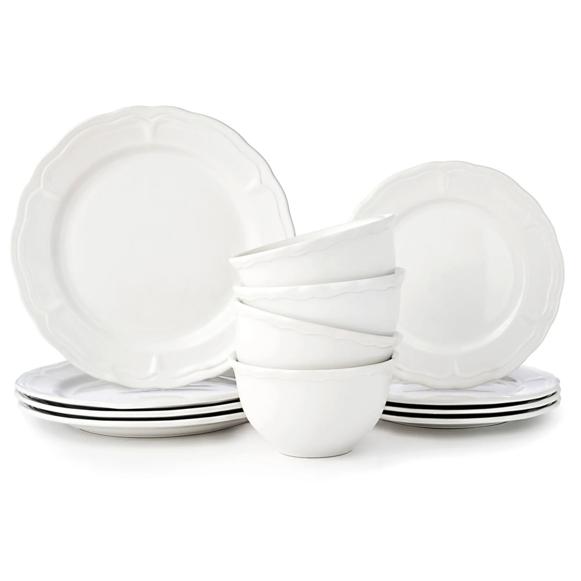 Godinger Madison White Stoneware 12 Piece Dinnerware Set, Service for 4