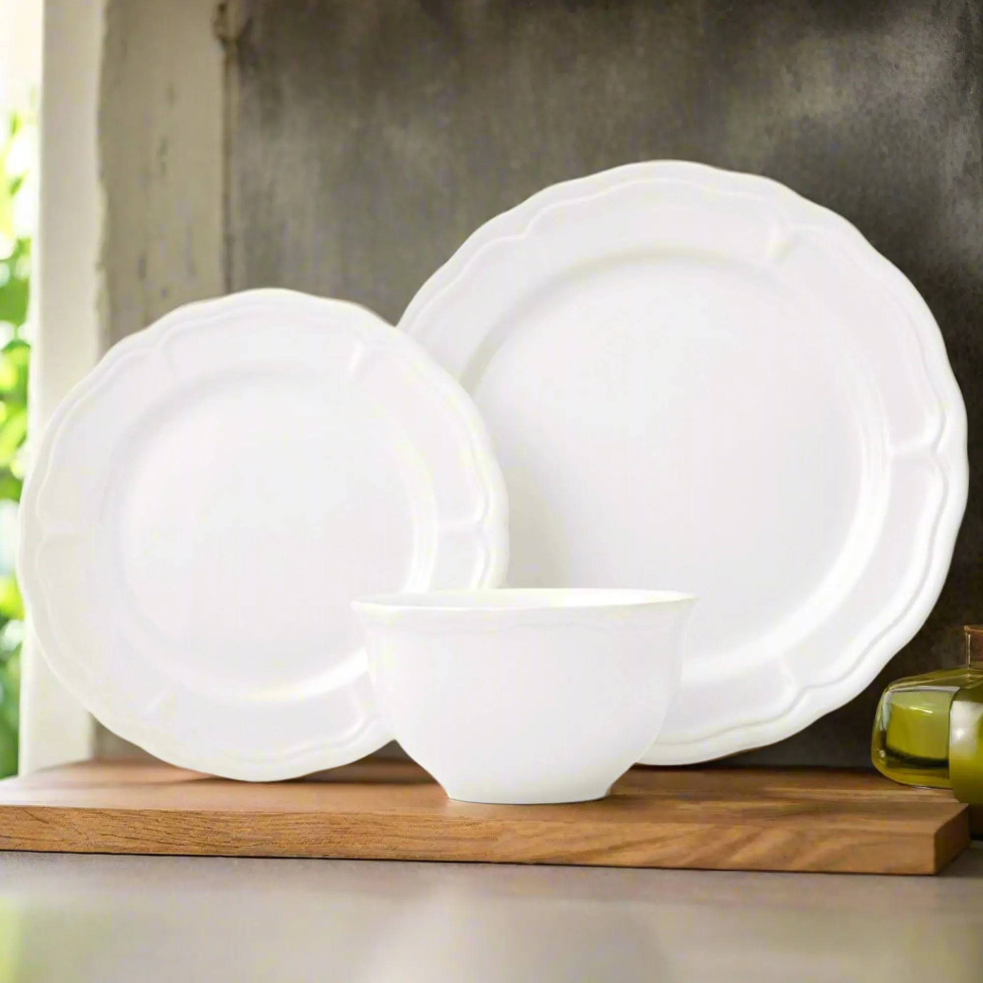 Godinger Madison White Stoneware 12 Piece Dinnerware Set, Service for 4