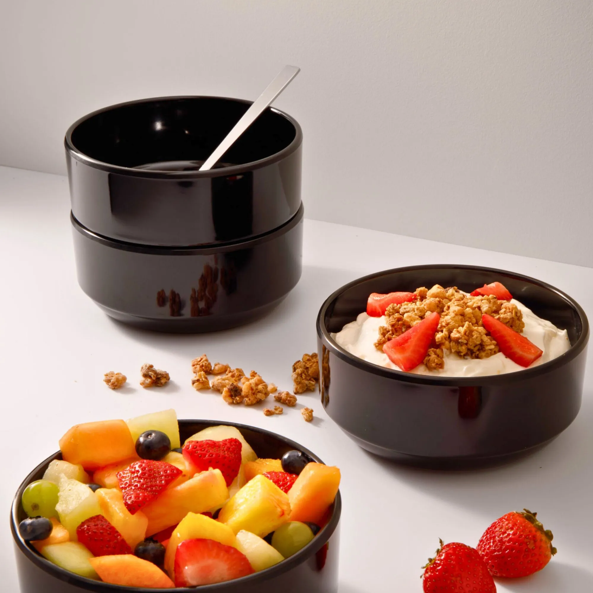 Sale Godinger Marbella Black Stacking Melamine Cereal Bowl, Set of 4
