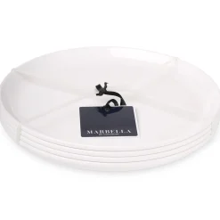 New Godinger Marbella White Stacking Melamine Dinner Plate, Set of 4