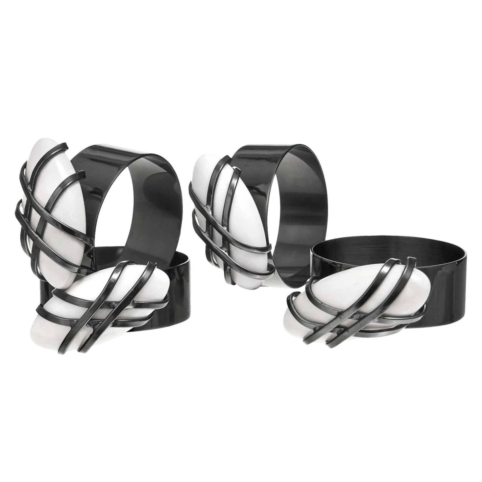 Clearance Godinger Midnight Pebble Napkin Ring Set