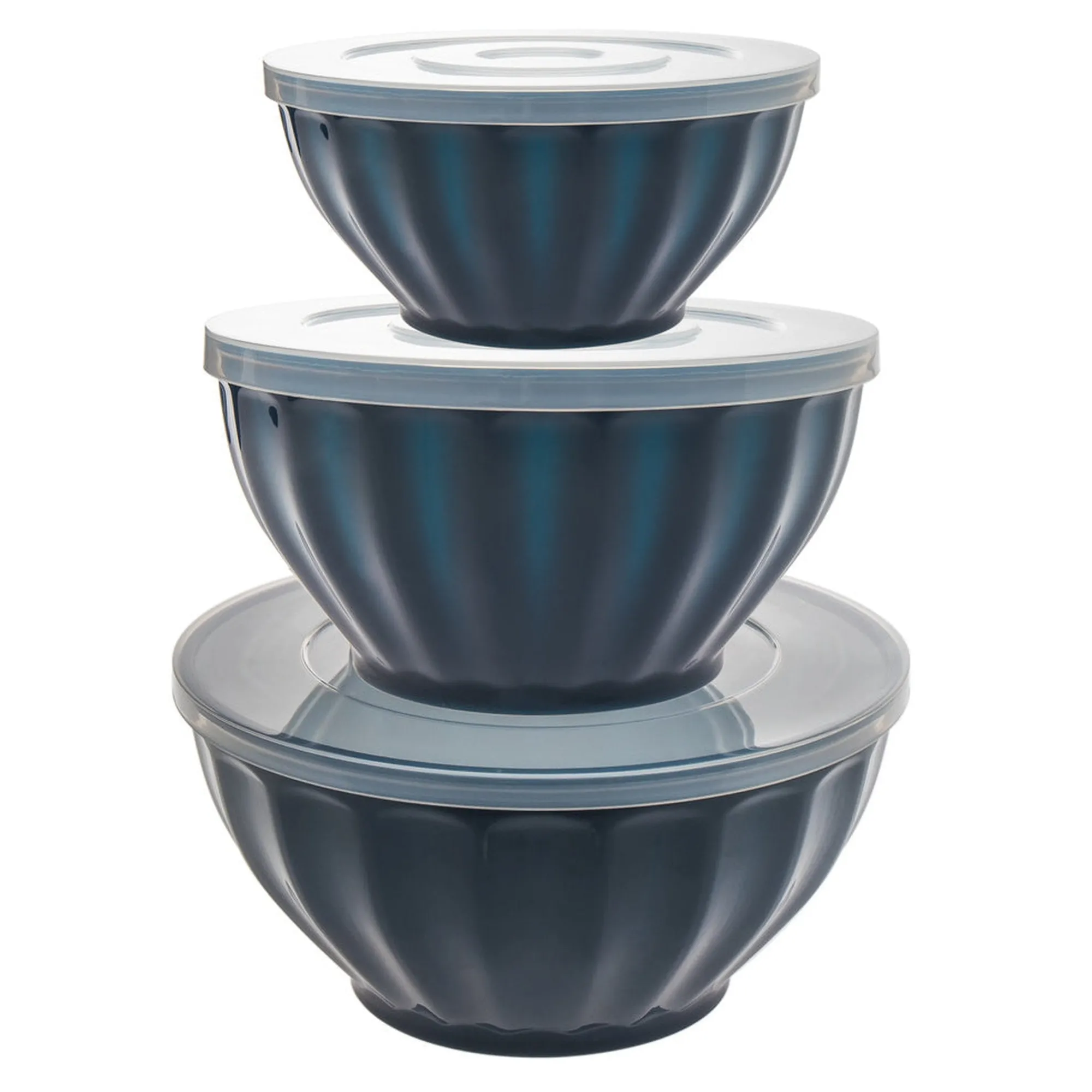 Discount Godinger Navy Fluted 3 Piece Storage Bowl Set