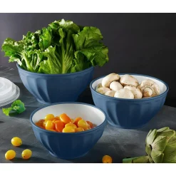 Discount Godinger Navy Fluted 3 Piece Storage Bowl Set