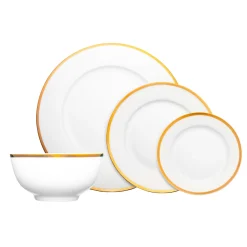 Outlet Godinger Nola Bone China Gold Rim 16 Piece Dinnerware Set, Service for 4