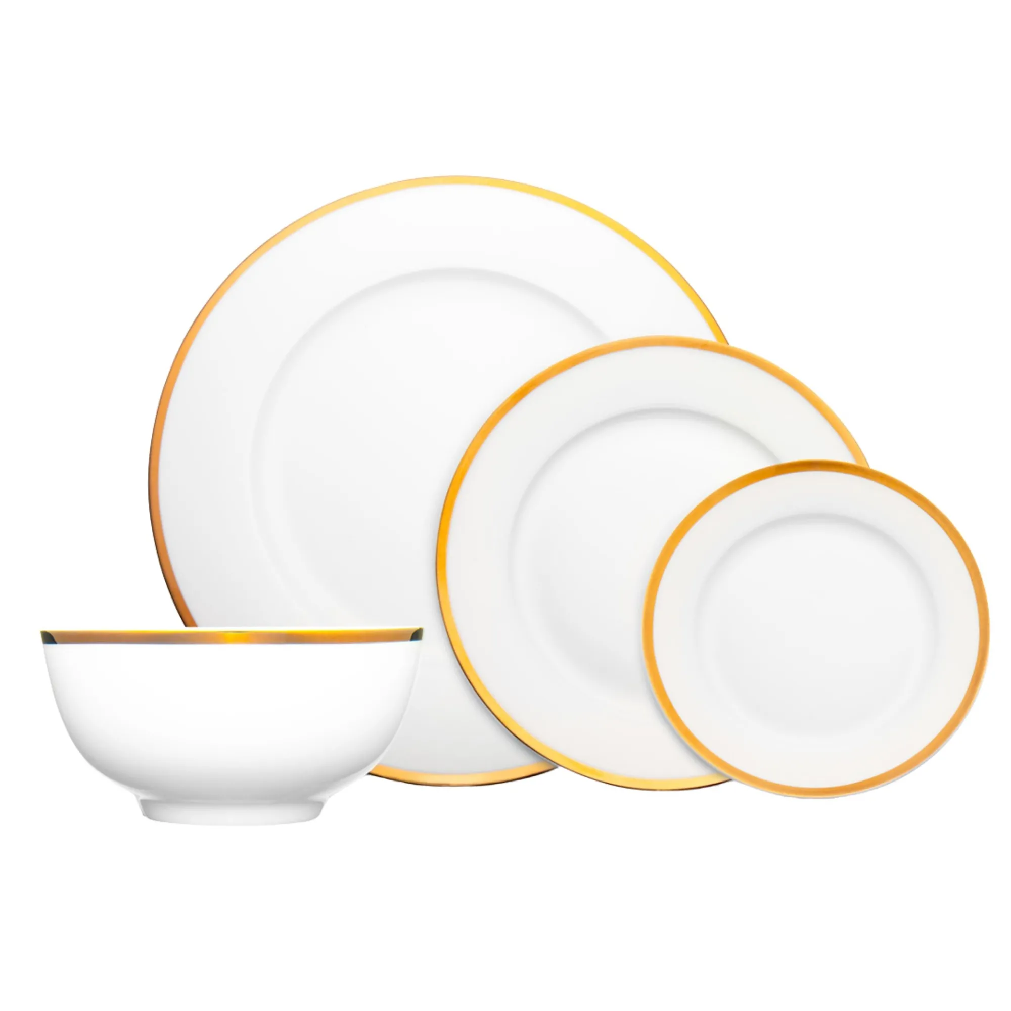 Outlet Godinger Nola Bone China Gold Rim 16 Piece Dinnerware Set, Service for 4