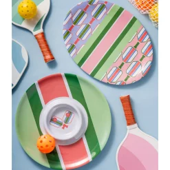 New Godinger Pickle Ball Striped Melamine Chip-n-Dip
