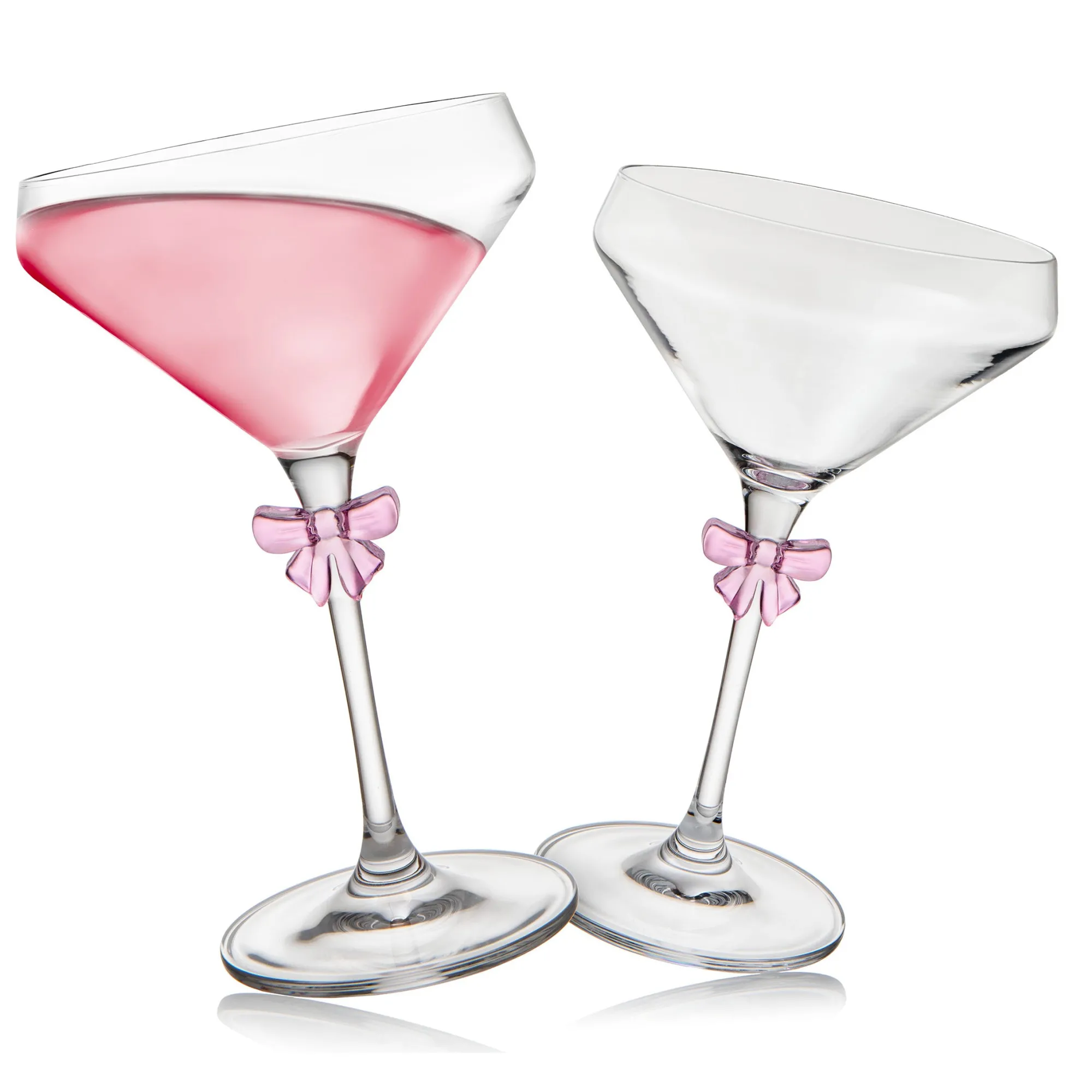 New Godinger Pink Bow Coupe, Set of 2