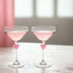 New Godinger Pink Bow Coupe, Set of 2